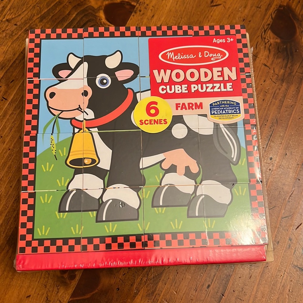 NWT Melissa & Doug 9 Wooden Cube Farm Puzzle - 6 Scenes